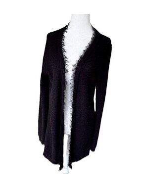AB Studio Black Open Front Long Sleeve Tunic Cardigan Sweater Women Size XL